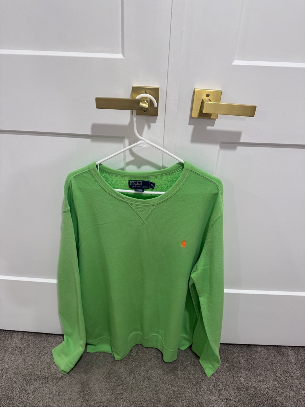 Ralph Lauren Bright Green Crewneck Sweatshirt with Orange Pony